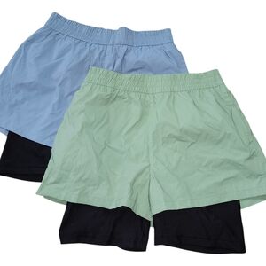 WeWoreWhat Green and Blue Windbreaker Layered Shorts Lot of 2. Sz. L